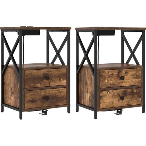 Maison Exclusive - Nachttisch mit Speicher 2 pcs Geräucherte Eich