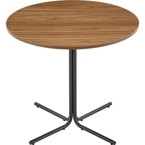 Mesa auxiliar redonda de 85 cm con tablero efecto nogal y estructura metálica negra (1/5)