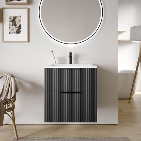 BERNSTEIN - Mobiletto bagno a coste nero opaco 60x46x62cm (LxPxA) 2 cassetti, maniglie nero opaco - TIM60	Nero opaco, Profilato nero opaco