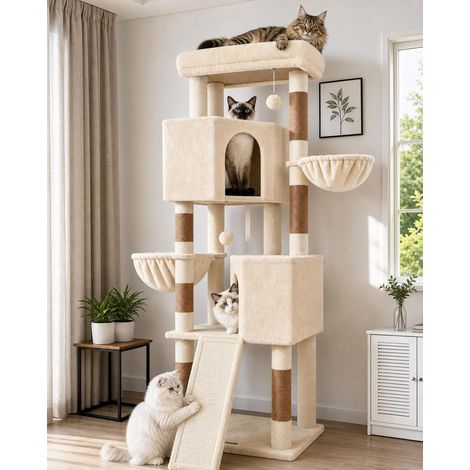 Arbre à Chat Beige XL Stable 180cm pour Grand Adulte Chats (1/5)