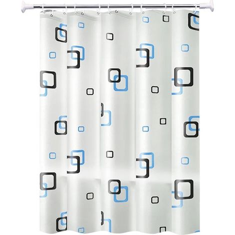 Rideau de douche imperméable, rideau de salle de bain avec anneaux, petit carré, polyester, 200 x 200 cm, blanc (1/4)