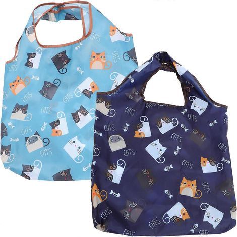 Set mit 2 faltbaren Aufbewahrungstaschen für Handtaschen, niedliches Katzenmotiv, umweltfreundliche Einkaufstasche – 60,00 x 37,00 x 0,20 cm – Bunt (1/4)