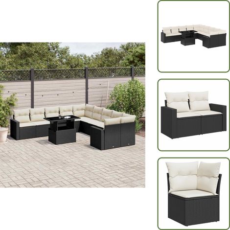 11-tlg. Garten-Sofagarnitur mit Kissen Schwarz Poly Rattan - Gartenmöbel Set - Esszimmergarnitur - Outdoor Möbel - Lounge Garnitur - Rattan Gartenmöbel (1/5)