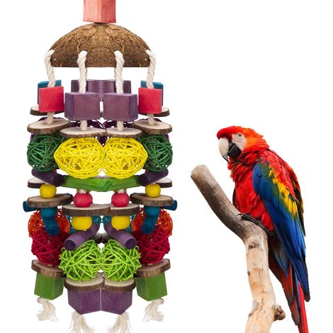 Bloques de madera multicolores, juguete masticable para pájaros, juguete para jaula de loros, ideal para guacamayos, cokatoos, loros grises africanos y loros grandes y medianos.