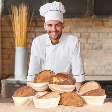 Set aus 25 cm großen ovalen Kuchenformen aus Rattan im europäischen Stil zum Gehenlassen von Landbrot (1/5)