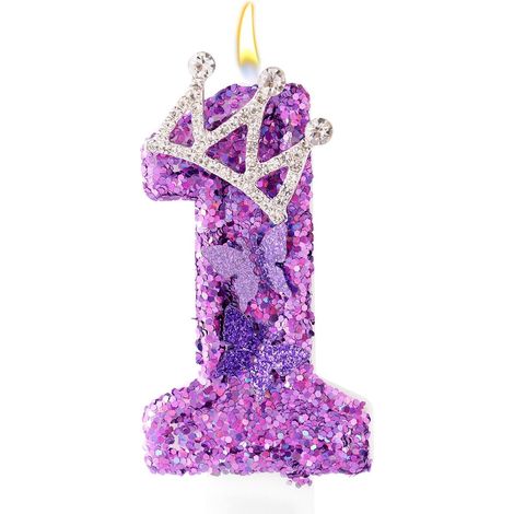 Bougies Chiffres Anniversaire, Bougies D'anniversaire Couronne Papillon Violet Décoration de Gâteau Paillettes Fournitures pour Fête D'anniversaire (1) (1/5)