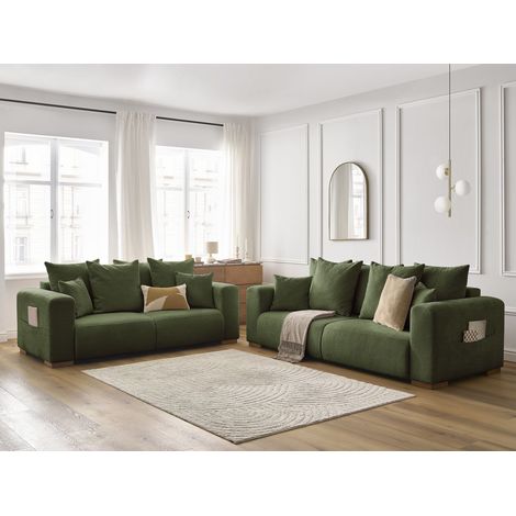 BOBOCHIC - Ensemble canapé droit fixe 3 + 2 places SIDONIE tissu chiné Vert (1/5)