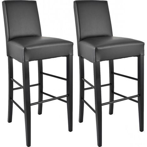 TONY - Lot de 2 Tabourets Laqués Noir et Assise Simili Cuir Noir (1/2)