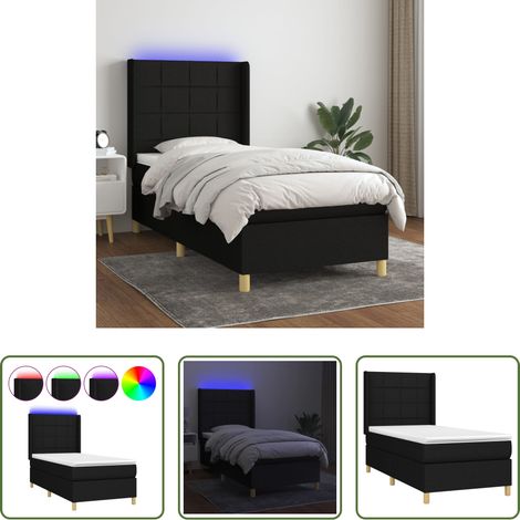 Matelas ensaché - Sommier à lattes de lit matelas et LED Noir 90x200 cm Tissu (1/5)