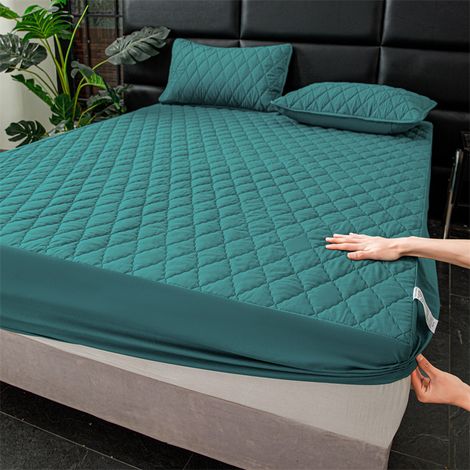 Filiyano-Housse de matelas unie, anti-poussière et imperméable pour matelas de 5 à 25 cm d'épaisseur (Vert foncé/150 x 200 cm) (1/4)