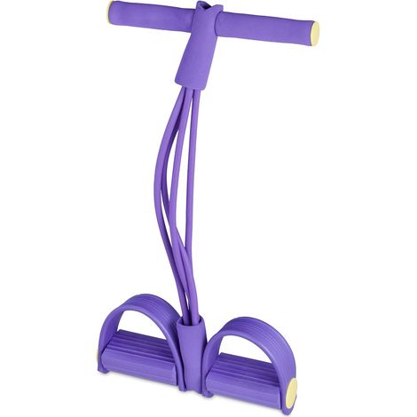 Widerstandsband mit Fußstütze, Bauchmuskeltrainer mit verstellbaren Pedalen, Griff, multifunktional, lila