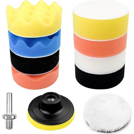 CSPARKV 11 Pièces Éponge de Polissage, Tampon de Polissage en Laine d'agneau 80mm, Pad Polissage Voiture Auto Agrippant, Disque de Polissage Adaptateur pour Polissage de Voiture Meulage Cirage (1/5)
