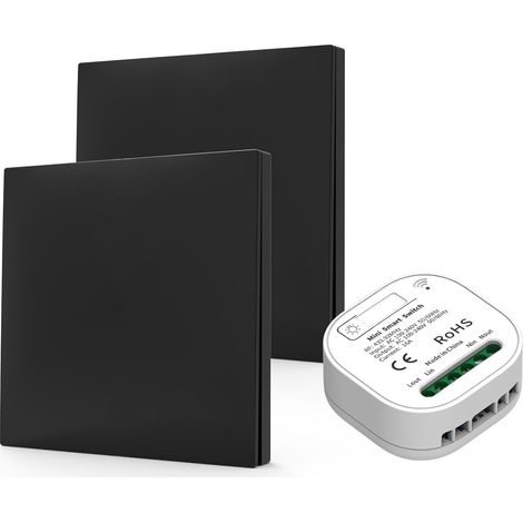 Interupteur Sans Fil, Interrupteur d'éclairage Sans Fil Sans Pile 230 V avec Récepteur AC 100-240 V 10 A RF433 va et Vient Sans Fil Kit (Noir 2 commutateur + 1 kit récepteur) (1/5)