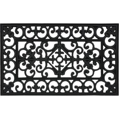 Paillasson Caoutchouc, LXP 75x45 cm, antidérapant, résistant aux intempéries, Tapis extérieur intérieur, Noir (1/5)