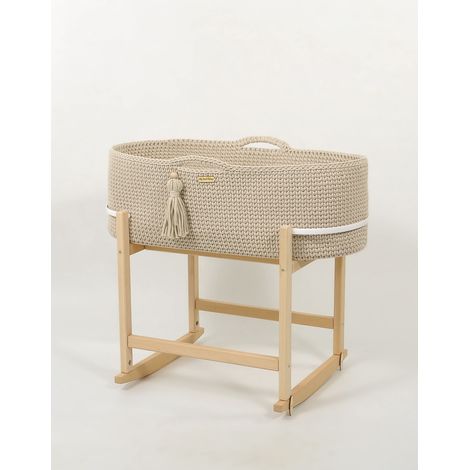 Handgefertigter Moseskorb im Boho-Stil mit Wiege – hellbeige (1/5)