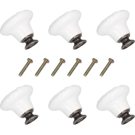 Lot de 6 boutons de porte ronds en céramique, poignées élégantes à un seul trou pour tiroirs et portes de placards, blanc (1/5)