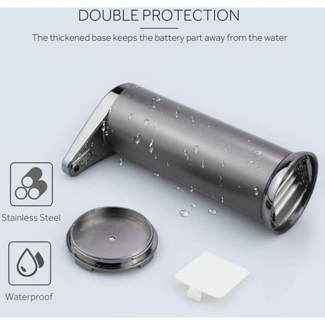 Dispenser di sapone, nuovo dispenser automatico con sensore, dispenser automatico senza contatto in acciaio inox con base impermeabile (grigio) (1/4)