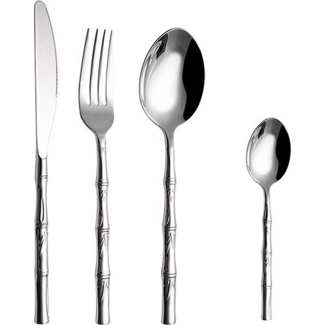 Tischbesteck-Set, 4-teilig für 1 Person, Gabeln, Messer, Esslöffel und Teelöffel - Hochglänzende Oberfläche - Edelstahlbesteck (1/5)