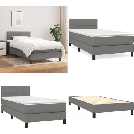 Cama box spring con colchón tela gris oscuro 100x200 cm - Colchón de muelles - Cama de muelles
