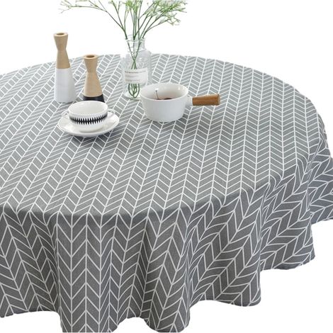 Nappe ronde imperméable de 150 cm – tapis de pique-nique extérieur antidérapant et lavable, en tissu gris anti-poussière, convient pour la maison et le jardin. (1/5)