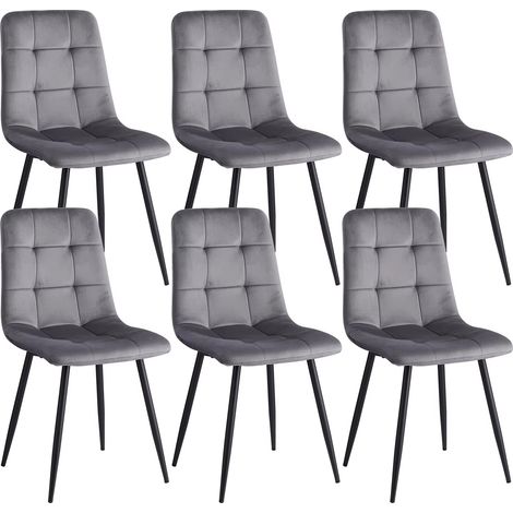 6 pièces chaises de salle à manger modernes siège rembourré en velours pieds en fer chaise minimaliste nordique pour cuisine salon/salle à manger Restaurant Gris (1/5)