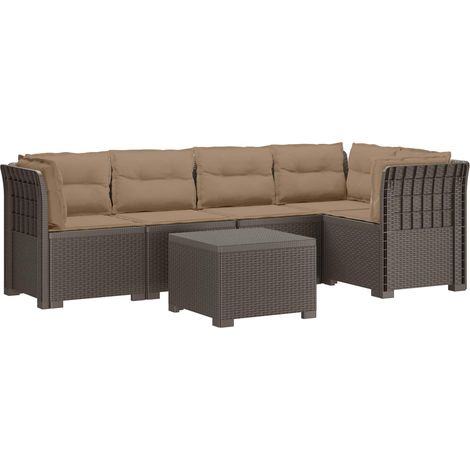 Canapé de Jardin Modulable 5 Places en PP Aspect Rotin avec Coussins Gris Clair - PANGIVO (1/5)