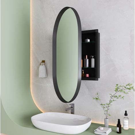Spiegelschrank aufbewahrung oval Metall Schwarz OKMYHOME (1/5)