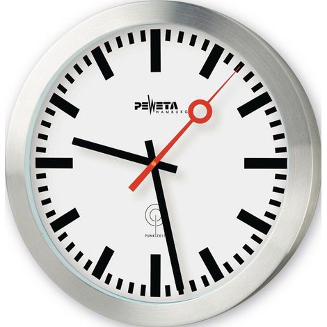 Horloge radio-réveil murale aluminium argent mat D.300mm barre 1,5V D.300mm