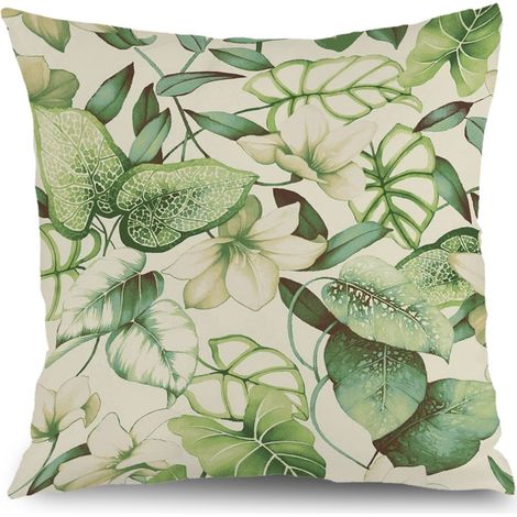 Housse de coussin plantes feuilles vertes, décoration canapé,50×50cm (1/5)