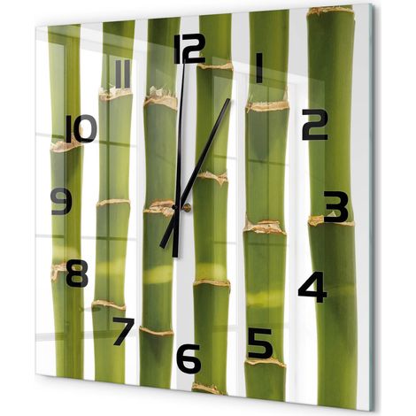 Grande Horloge Murale Carrée Contemporaine en Verre Silencieuse Salon Cuisine Bureau Bambou 60x60 cm (1/5)