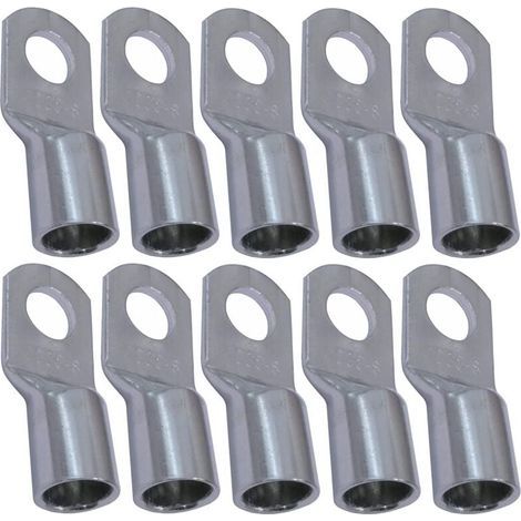 Lot de 10 Cosses Electriques à Oeillet Tubulaire - Oeil - Ø8mm - Non Isolées - pour Conducteur 35mm² - Connecteur de Fil Electrique - Serrage - Couleur Argent (1/3)