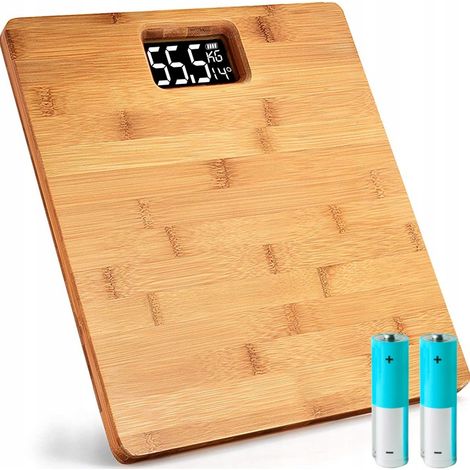 Báscula electrónica de baño LED de bambú de 180 kg