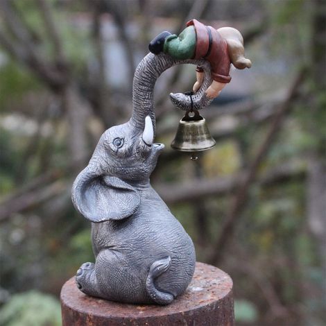 Figura de elefante de resina para el jardín: estatua decorativa con detalles exquisitos y sonido agradable, ideal para balcón, patio o villa (248 g). (1/5)
