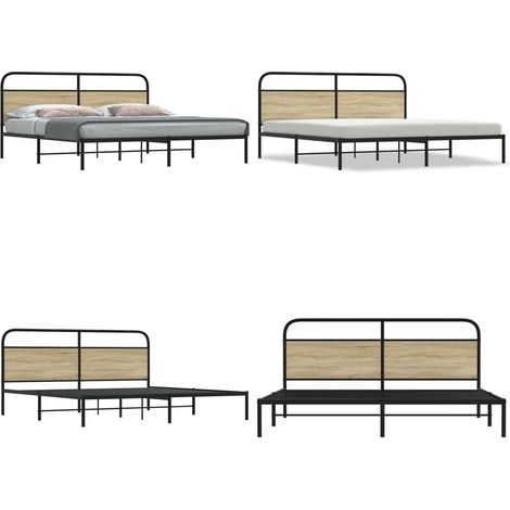 vidaXL Cadre de lit en métal sans matelas chêne sonoma 200x200 cm (1/5)