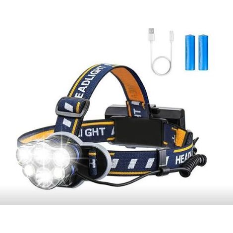 Phare LED super lumineux rechargeable monté sur tête avec 6 LED 8 modes d'éclairage avec chargement USB pour camping pêche de nuit 35 x 60 x 46 mm