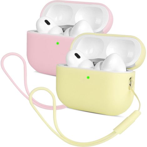 2X Coque en Silicone, Ultra-Mince, LED Visible, Compatible Airpods Pro 2, Jaune Rose