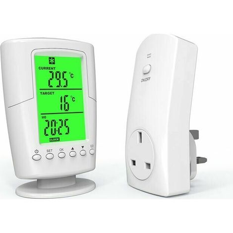 Thermostat and Temperature Controller Smart Programmable Wireless Remote Thermostat + Plug-in Socket Heating and Cooling Programming Temperature Controller - AC220V-240V - 13A UK Plug Thermostat and C (1/5)