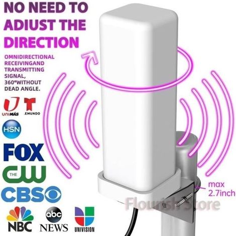 Antenne TV numérique extérieure, 6000 Miles, HD 1080P, 4K HD 1080P, Amplificateur de signal amplifié à 360 °, (1/4)