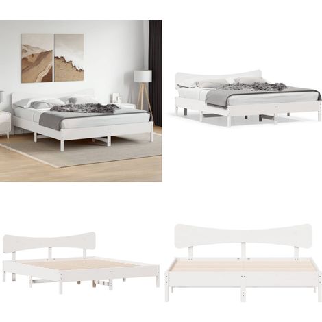 Giroletto senza Materasso Bianco 160x200 cm Legno Massello Pino - Letto in legno - Letto con testiera