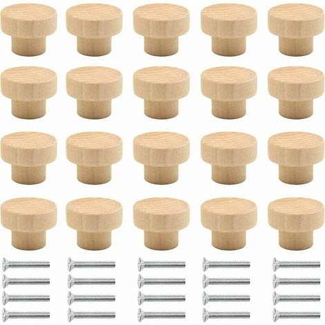 Crediri 20 Stück Möbelknöpfe aus Holz, Schrankknöpfe, Schubladenknöpfe, Holzknöpfe, Holzgriffe, Möbelgriffe, Schrankgriffe für Schränke, Schubladen, Kommoden, Möbel, mit Schrauben – 35 mm