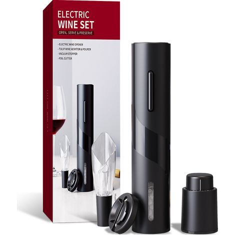 El nuevo set de regalo multifuncional de abridores de botellas de vino tinto, que incluye un abridor eléctrico de plástico, está disponible en diferentes tamaños. (1/5)