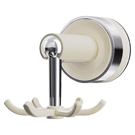 Mensola a ventosa con 6 ganci per utensili da cucina, senza foratura, montaggio a parete/soffitto, supporta 3 kg (bianco sporco) (1/5)