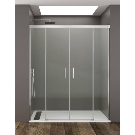 BASIC shower screen with two sliding doors and two fixed panels, 140 cm, clear glass, chrome finish (1/5)