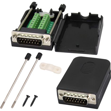DB15 Adaptateur D-SUB 15 Broches 2 Rangées DB15 Mâle à 16 Broches/Voies Femelle Module de Signal de Connecteur Carte Sortie de Borne Série Avec Boîtier 2 Pcak/Mâle (1/5)