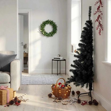 Medio árbol de Navidad artificial con soporte PVC negro 150 cm