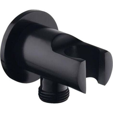 Support de pommeau de douche, coude de raccordement mural avec support, support de pommeau de douche rond, coude universel avec support/connecteur de pommeau de douche (noir) (1/4)