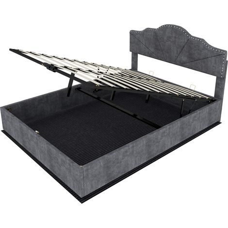 Cama con almacenaje tapizada gris 140 x 200 cm con somier y colchón incluidos (1/5)
