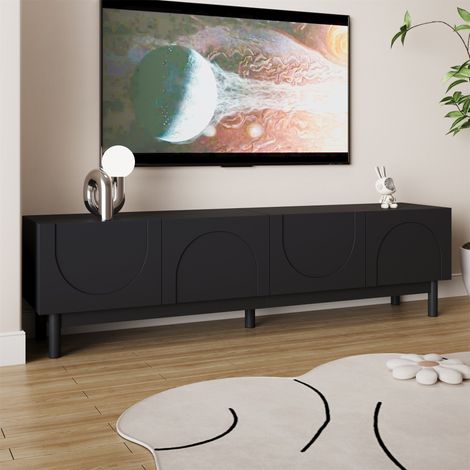 Mueble TV con puertas onduladas cuatro compartimentos mdf y tablero 169 x 34 x 45,5 cm negro (1/5)