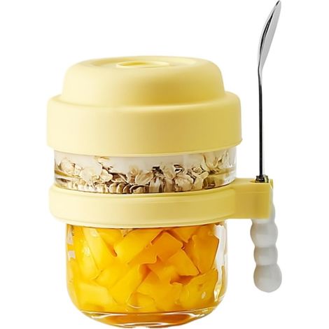 Ensemble de deux bocaux de rangement en verre, avec couvercle et cuillère (jaune) (1/4)