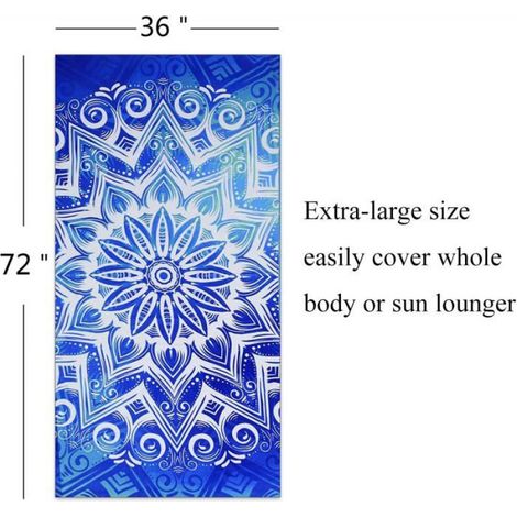 1 Serviette de Plage, Microfibre, Anti Sable, Séchage Rapide, 180x90 cm, Bleu Mandala, Natation Camping (1/4)